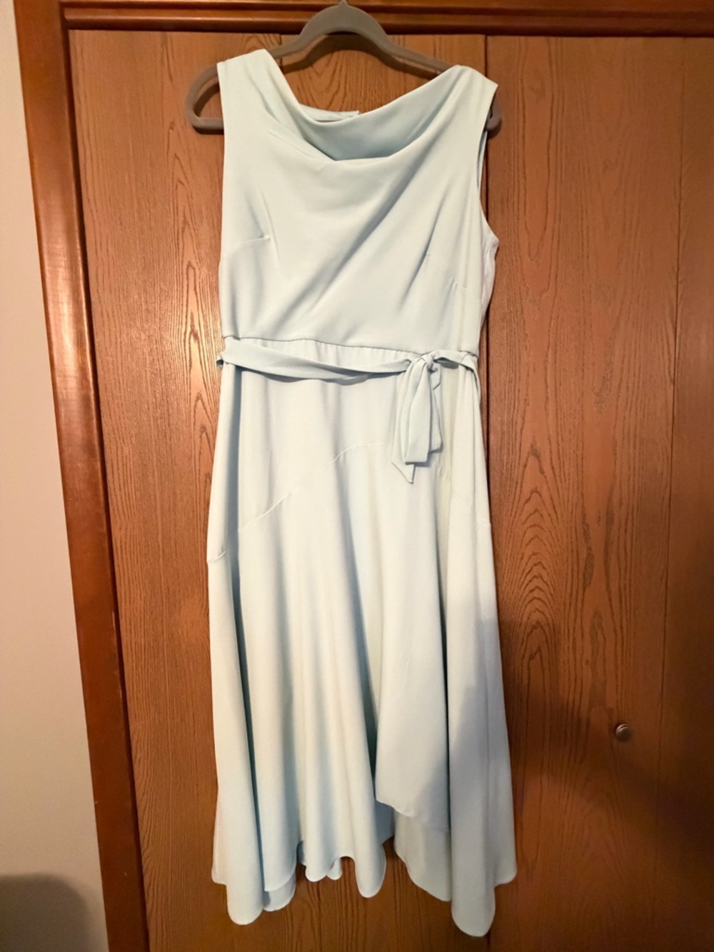Roz & Ali Teal Blue Cowl Neck Midi Dress with Waist Tie